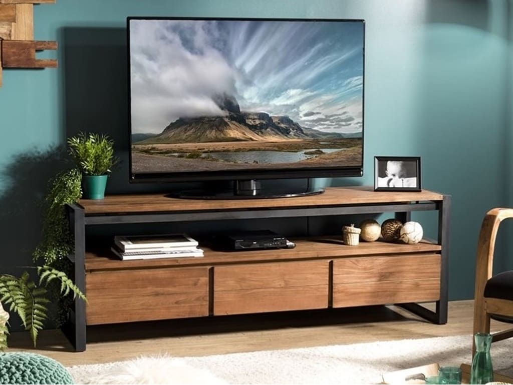 Meuble TV Santa Ana 3 en Teck recyclé : meuble haut de gamme. Lotuséa