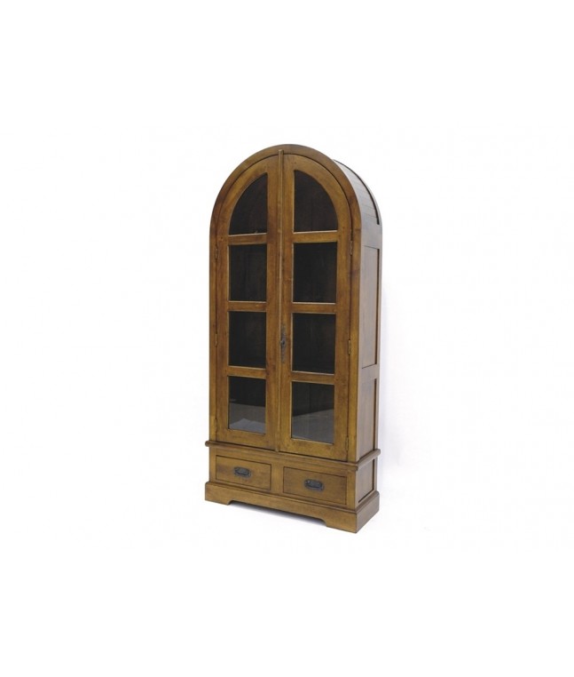 Meuble vitrine pour collection, forme demi-ronde, bois finition