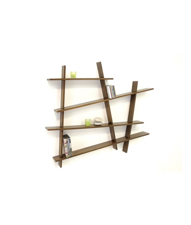 Bibliothèque Ranong 160 cm style asymétrique en hévéa massif - Etagère en  bois - Lotuséa