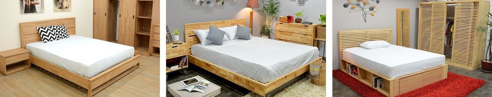 Chambre à coucher en Hévéa massif - Vente de lit, chevets et commodes - Lotuséa